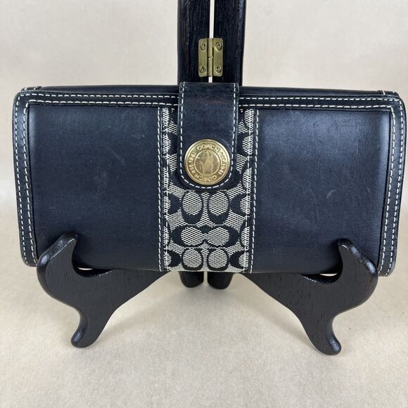 COACH Black Long Wallet Leather BRW Plain Signature - Picture 1 of 12